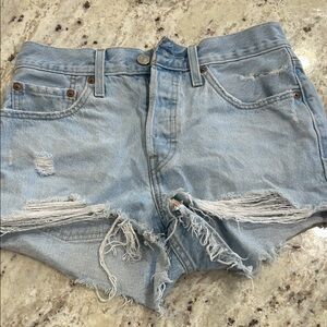 Levi's Light Blue Ripped Jean Shorts